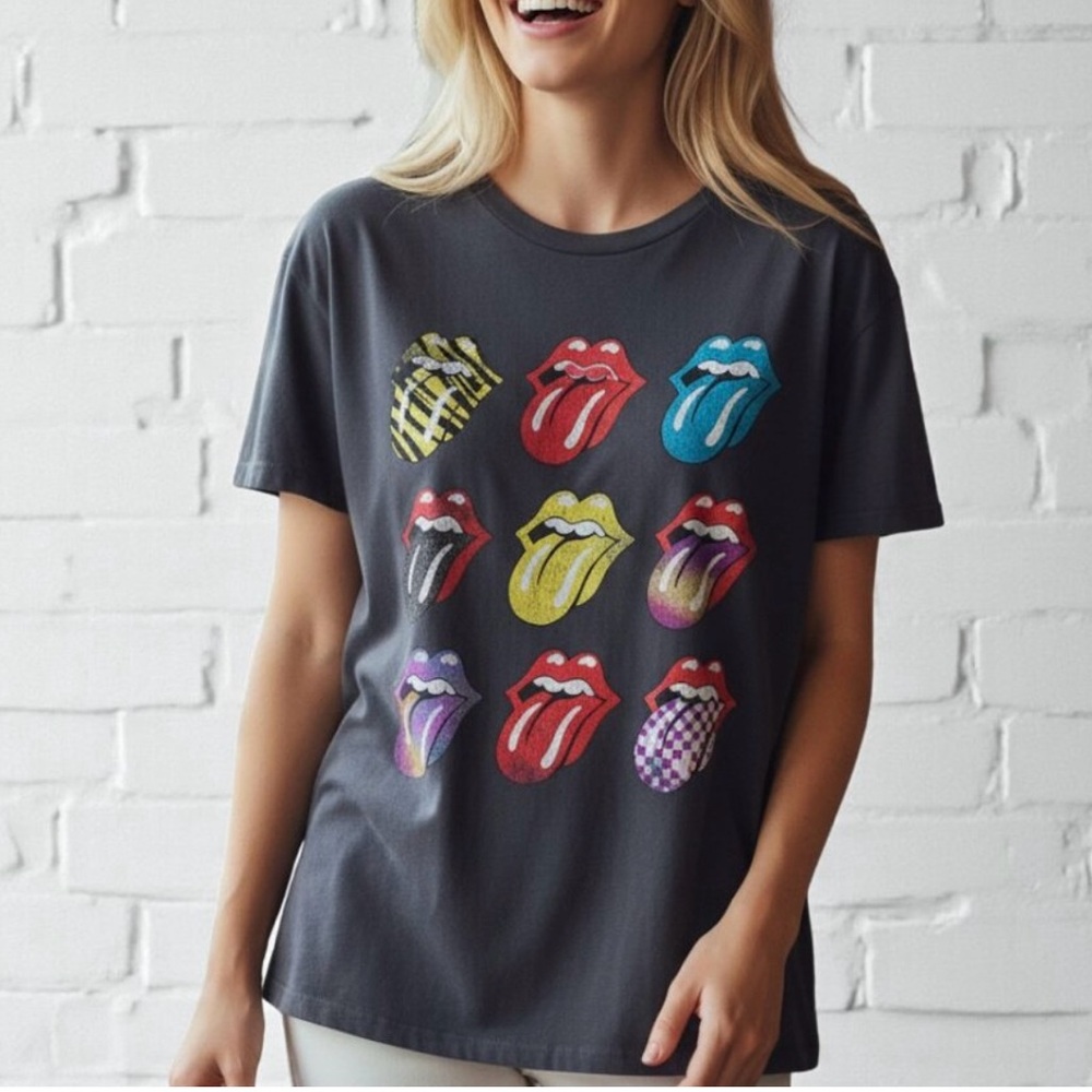 👗🛍The Rolling Stones grey multi tongue t shirt
